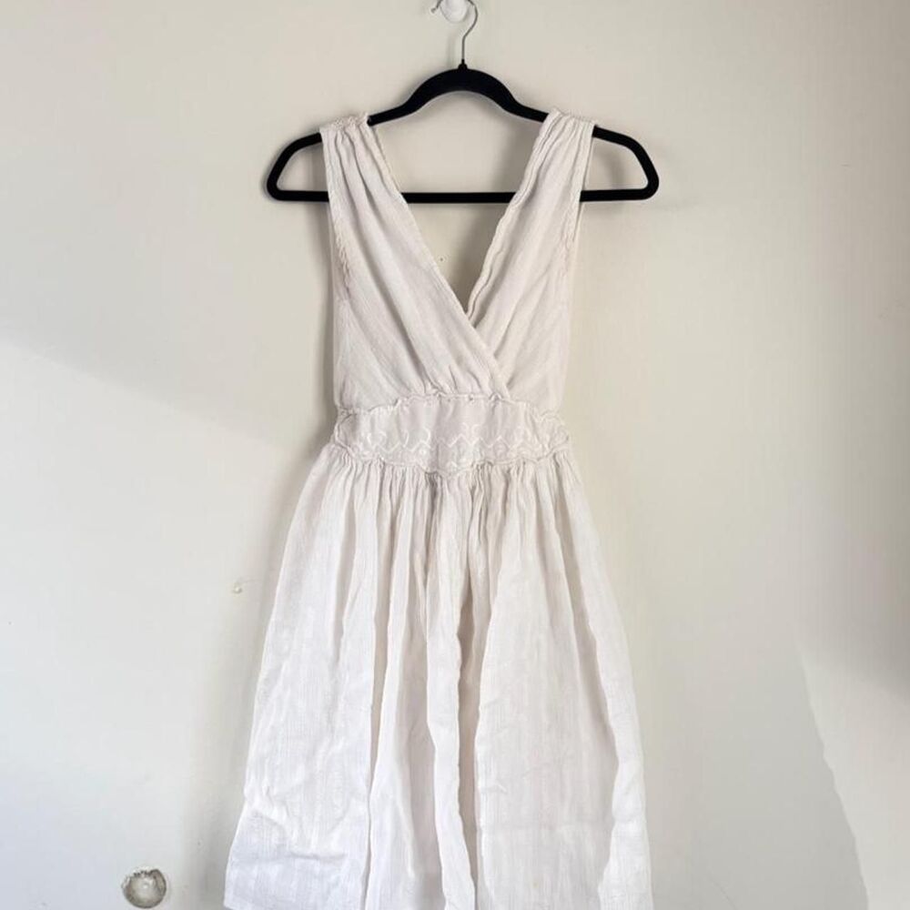 Boho White Textured Wrap Front Fit And Flare Dress, Fits S-M